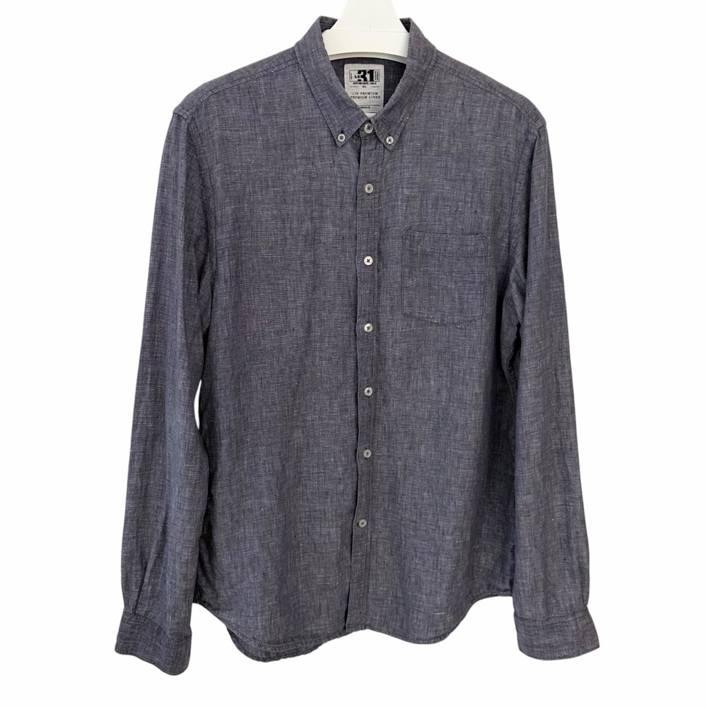 SIMONS LE 31 Grey Premium Linen Button Down Shirt Casual Long Sleeve g/l - Picture 4 of 13